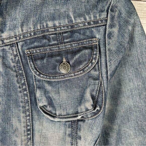 Banana Republic Distressed Worn Moto Zip Sleeves Denim Stretch Jacket XS - Picture 5 of 13